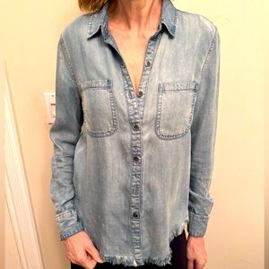 Velvet Heart Denim Shirt with Raw Edge